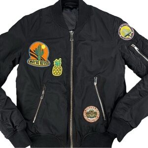 Topshop Black Bomber Jacket with Colorful Patches